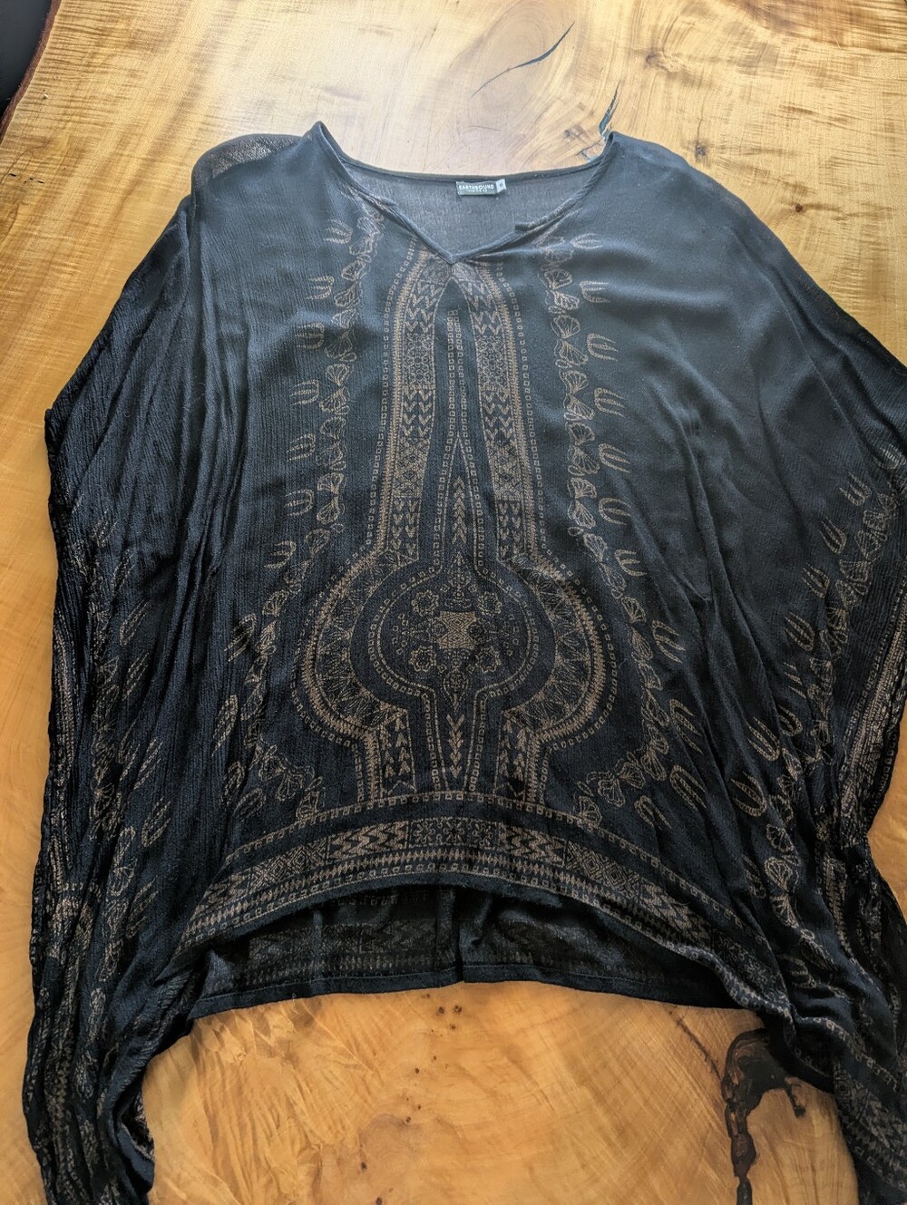 Boho Embroidered Black Sheer Women's Top